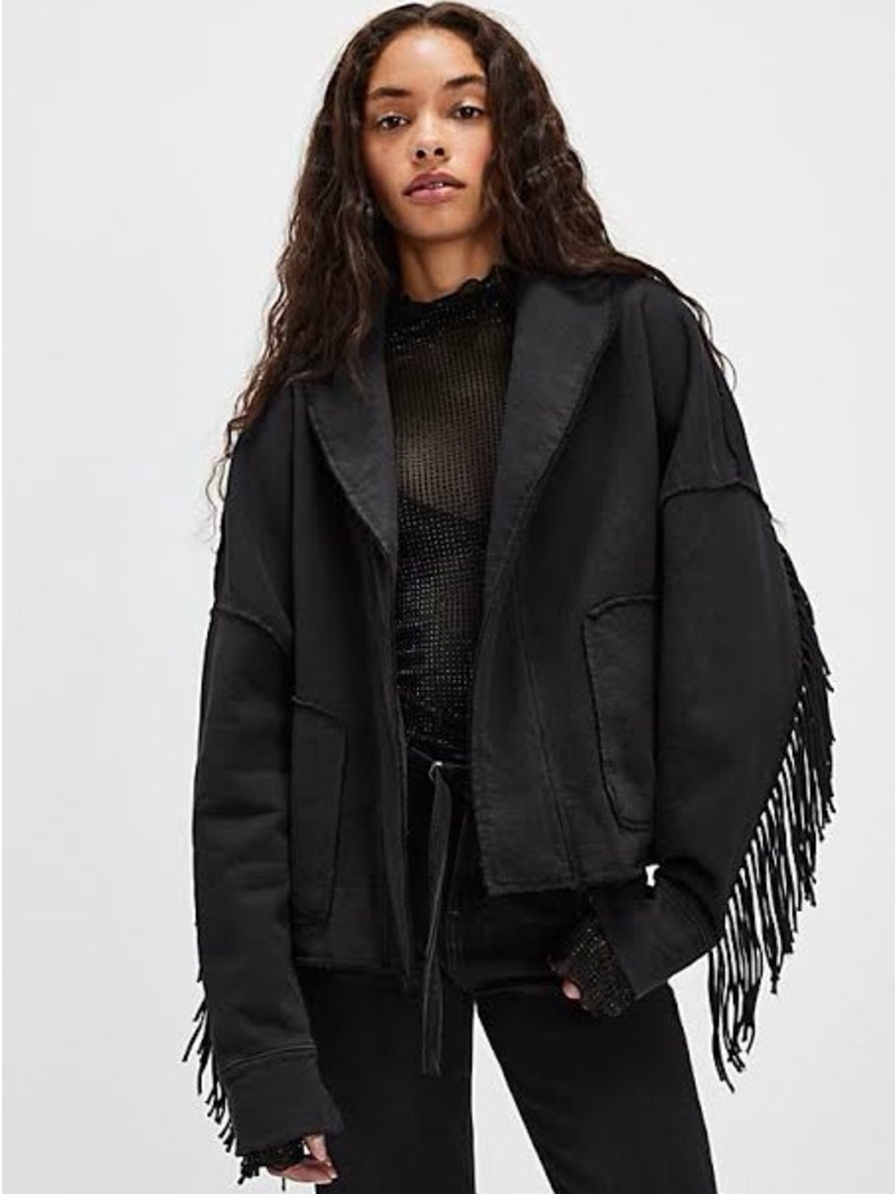 Ragabond x Free People Wyatt Black Fringe Cardi